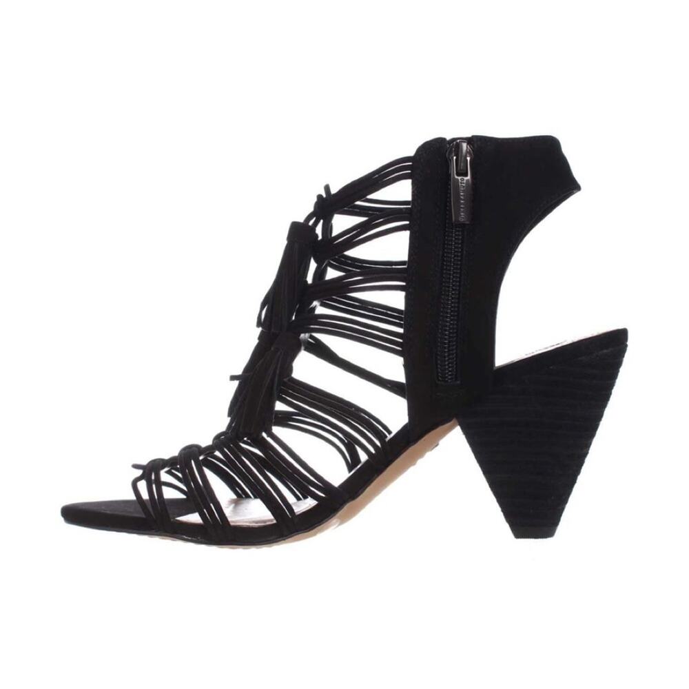 Vince Camuto Edola Heeled Gladiator Peep Toe Sandals in Black Suede Size 8.5‎